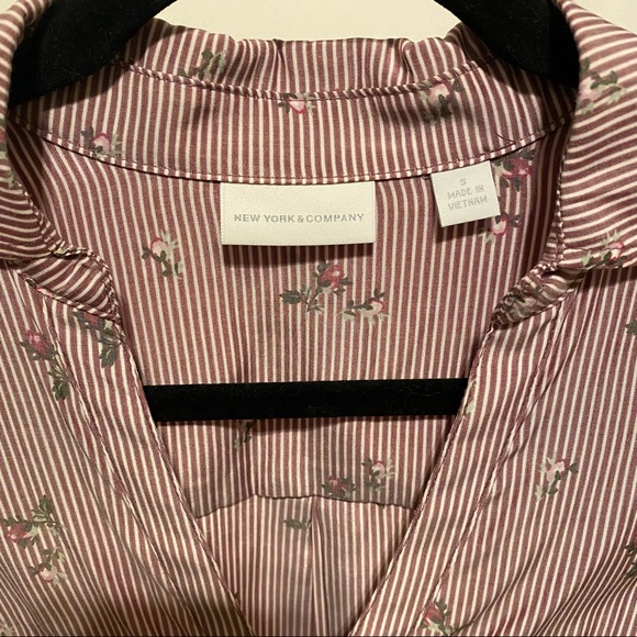 New York & Company Long Sleeve Pinstripe Floral Button Up Shirt - Picture 3 of 4